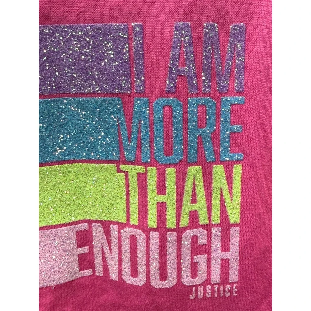 Justice Girls Pink I Am More Than Enough Glitter Graphic Tie Front Tank Top XS